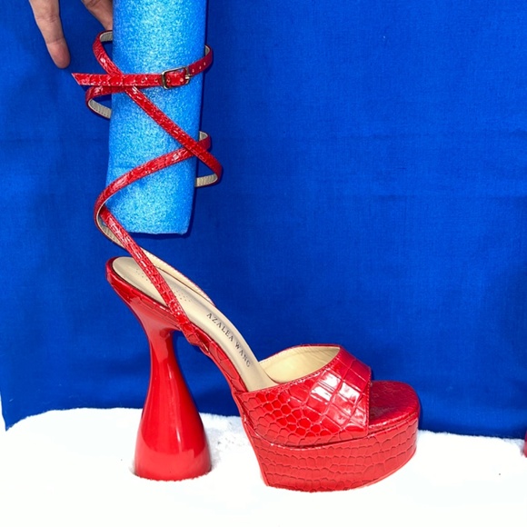 NWOT |•AZALEA WANG•| Red Croc Platform Bubble Heel Shoes Size 8 - Picture 2 of 12